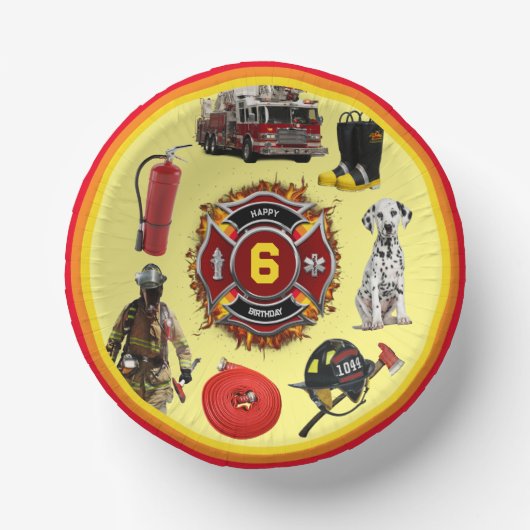 Kinder Age Firefighter Birthday Paper Papieren Kommen (Voorkant)