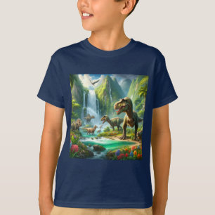Kinder AI Art Dinosaurs Tropical Green T-shirt