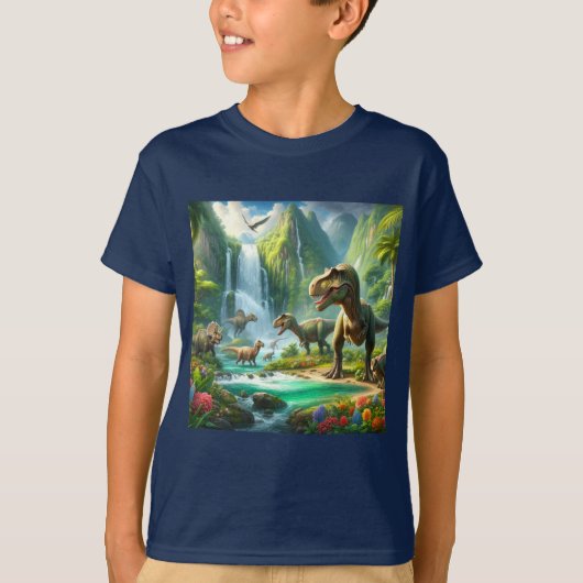 Kinder AI Art Dinosaurs Tropical Green T-shirt (Voorkant)