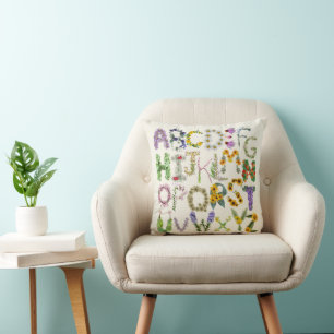 Kinder alfabet bloem thema decor kussen