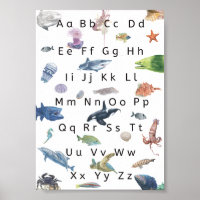 Kinder alfabet Poster Illustratie, Aqua Life.
