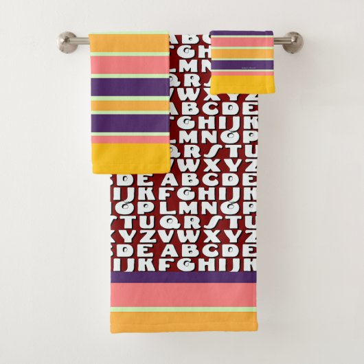 Kinder alfabet regenboog strepen bruin bad handdoek (Insitu)