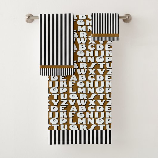 Kinder alfabet zwart bruin strepen bad handdoek (Insitu)