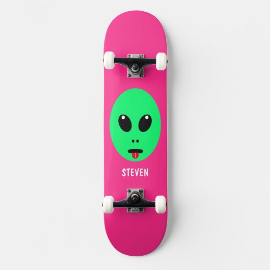 Kinder Alien Head Green Roze Persoonlijke naam Persoonlijk Skateboard (Voorkant)