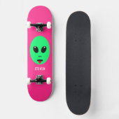 Kinder Alien Head Green Roze Persoonlijke naam Persoonlijk Skateboard (Voorkant)
