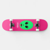 Kinder Alien Head Green Roze Persoonlijke naam Persoonlijk Skateboard (Horizontaal)