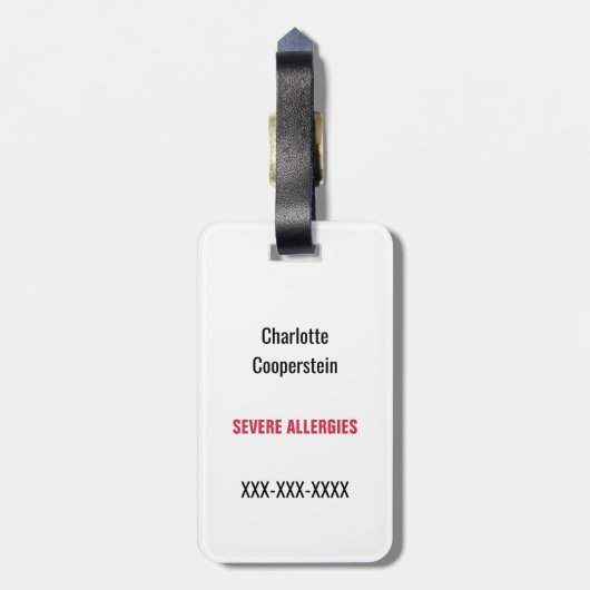 Kinder Allergie Alert Epinefrine Inside Emergency Bagagelabel (Achterkant verticaal)