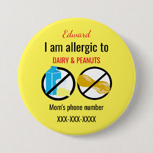 Kinder allergieën voor pinda's en zuivelgebruikers ronde button 7,6 cm