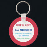 Kinder allergische reactie sleutelhanger<br><div class="desc">Allergie Alert Kinder Gepersonaliseerd rood allergisch voor Sleutelhanger. Bevestig aan medicijnzakken, boekzakken, tassen, of lunchboxen. Pas alle informatie met helder gekleurde doopvont aan. De tekst luidt: ALLERGY ALERT! IK BEN ALLERGIC AAN "geef uit om uw allergenen en naam toe te voegen. Heldere rode achtergrond met witte cirkel achter lettertype. Vergeet...</div>