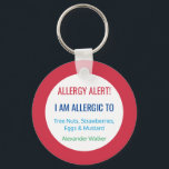 Kinder allergische reactie sleutelhanger<br><div class="desc">Allergie Alert Kinder Gepersonaliseerd rood allergisch voor Sleutelhanger. Bevestig aan medicijnzakken, boekzakken, tassen, of lunchboxen. Pas alle informatie met helder gekleurde doopvont aan. De tekst luidt: ALLERGY ALERT! IK BEN ALLERGIC AAN "geef uit om uw allergenen en naam toe te voegen. Heldere rode achtergrond met witte cirkel achter lettertype. Vergeet...</div>