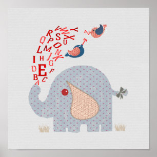 kinder Alphabet Elephant Cute Nursery Room Poster