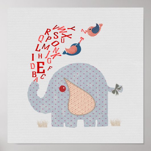 kinder Alphabet Elephant Cute Nursery Room Poster (Voorkant)