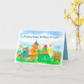 Kinder Animal Parade Verjaardag Custom Name Kaart (Gele Bloem)