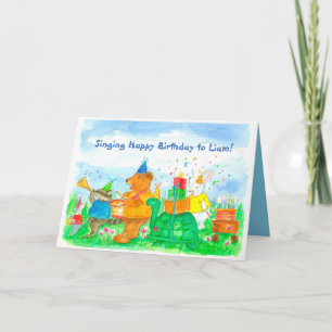 Kinder Animal Parade Verjaardag Custom Name Kaart