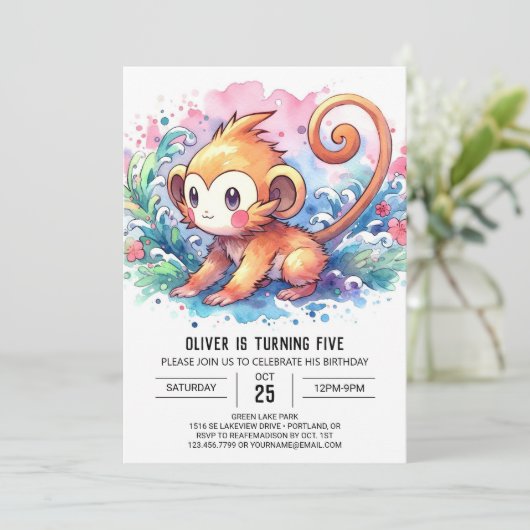 Kinder apenverjaardag kaart (Staand voorkant)