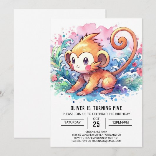 Kinder apenverjaardag kaart (Voorkant / Achterkant)