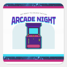 Kinder Arcade Night Birthday Party Square Sticker