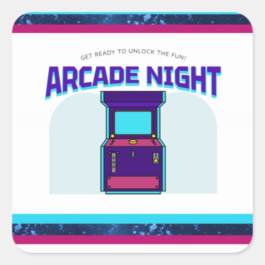 Kinder Arcade Night Birthday Party Square Sticker (Voorkant)