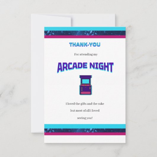 Kinder Arcade Night Verjaardagsfeest Dank u Kaart (Voorkant)