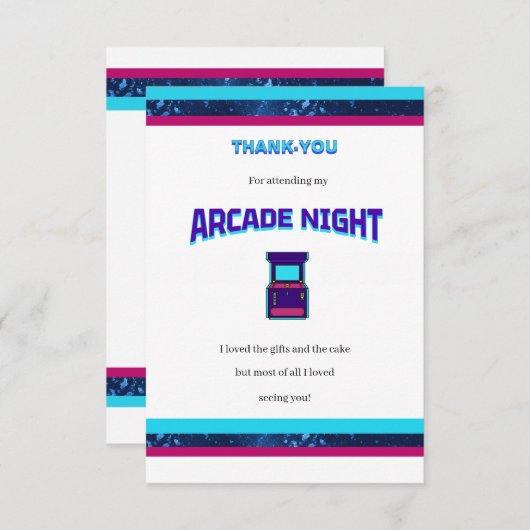 Kinder Arcade Night Verjaardagsfeest Dank u Kaart (Voorkant / Achterkant)