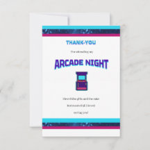 Kinder Arcade Night Verjaardagsfeest Dank u Kaart