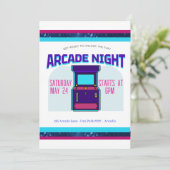 Kinder Arcade Night verjaardagsfeest uitnodiging (Staand voorkant)