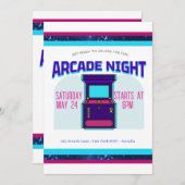 Kinder Arcade Night verjaardagsfeest uitnodiging (Voorkant / Achterkant)