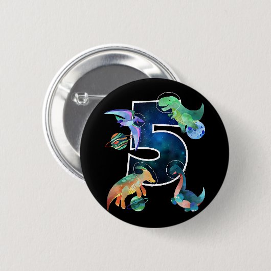 Kinder astronaut buitenruimte dinosaurussen 5e ver ronde button 5,7 cm (Voorkant /achterkant)