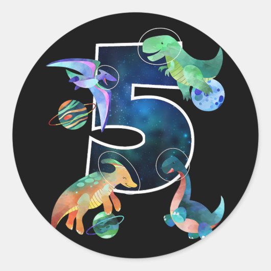 Kinder astronaut buitenruimte dinosaurussen 5e ver ronde sticker (Voorkant)
