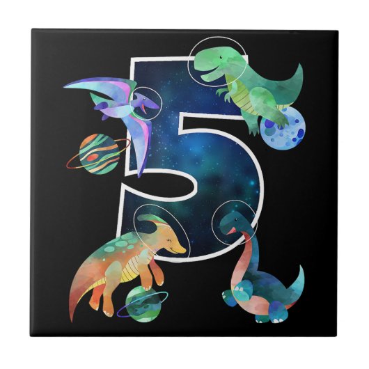Kinder astronaut buitenruimte dinosaurussen 5e ver tegeltje (Voorkant)