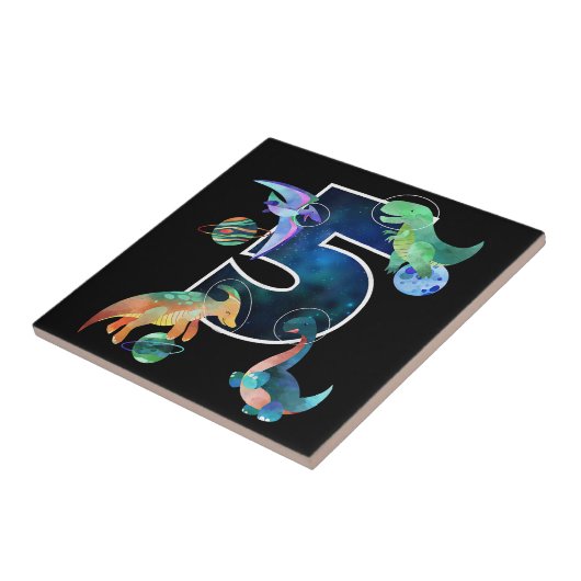 Kinder astronaut buitenruimte dinosaurussen 5e ver tegeltje (Zijkant)