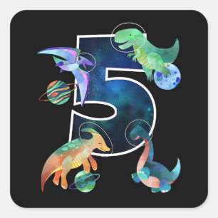 Kinder astronaut buitenruimte dinosaurussen 5e ver vierkante sticker