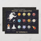 Kinder Astronaut Solar System Monogram 5e verjaard Kaart (Voorkant / Achterkant)