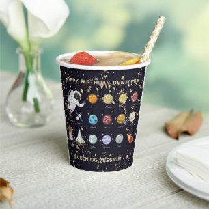 Kinder Astronaut Solar System Monogram Glitter Sta Papieren Bekers