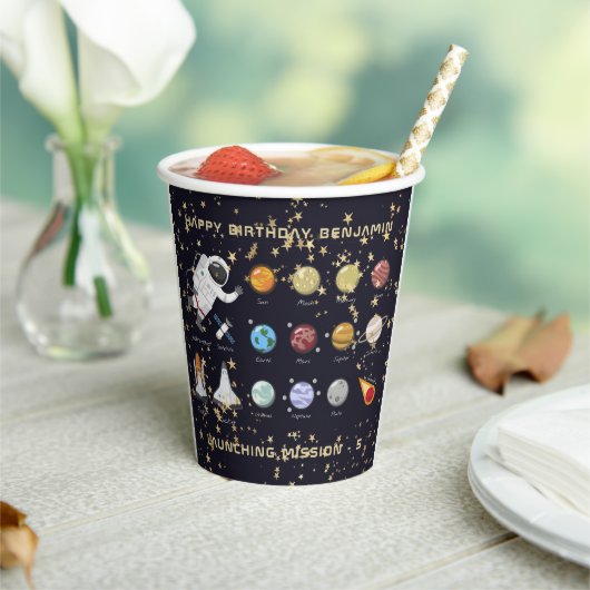 Kinder Astronaut Solar System Monogram Glitter Sta Papieren Bekers (Insitu)