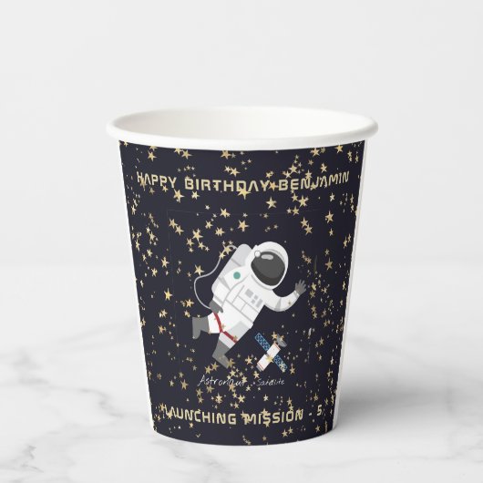Kinder Astronaut Solar System Monogram Glitter Sta Papieren Bekers (Achterkant)