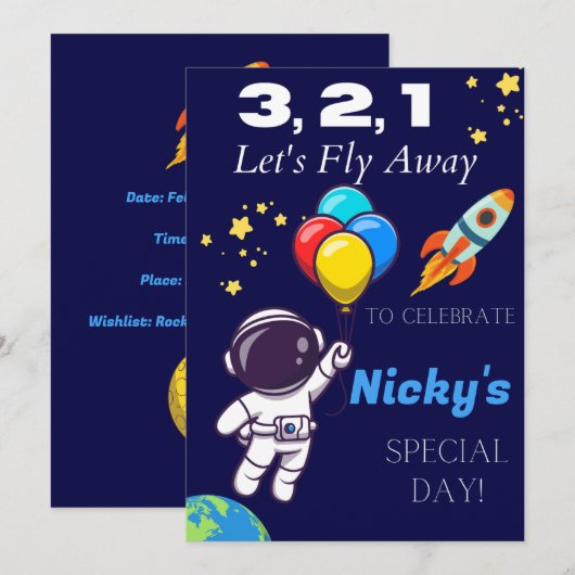 Kinder Astronaut Space Geëmie uitnodiging (Voorkant / Achterkant)