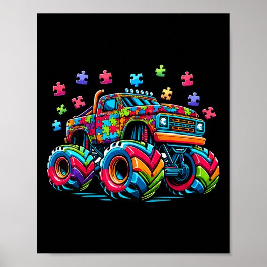 Kinder Autisme Bewustzijn Monster Truck Puzzel Aut Poster (Voorkant)