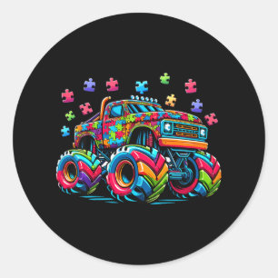 Kinder Autisme Bewustzijn Monster Truck Puzzel Aut Ronde Sticker