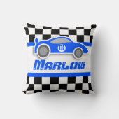Kinder auto blauw gecontroleerd vlagnaamkussen kussen (Voorkant)