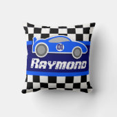 Kinder auto blauw gecontroleerd vlagnaamkussen kussen (Achterkant)