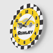 Kinder auto geel gevriesdroogde vlag wandklok (Hoek)