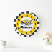 Kinder auto geel gevriesdroogde vlag wandklok (Huis)