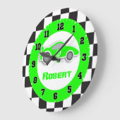 Kinder auto groene ingecheckte vlag muurklok grote klok (Hoek)