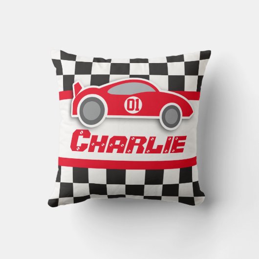 Kinder auto met felrood gecheckte vlaggennaam kuss kussen (Achterkant)