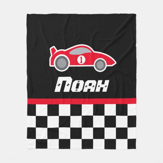 Kinder auto rood geruite vlag naam deken (Voorkant)