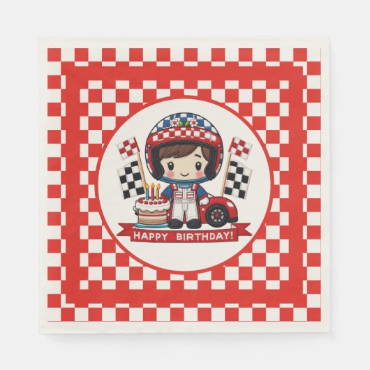 Kinder autocoureur jarig servet (Voorkant)