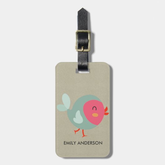 KINDER BABY CUTE PERSONALIZED PINK KRAFT BABY BIRD BAGAGELABEL (Voorkant verticaal)