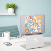 Kinder babydieren en speelgoed. Funny nursery Sticker (Laptop op bureau)