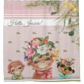 Kinder badkamer Kute-aap merkat florale roze tekst Douchegordijn (Voorkant)